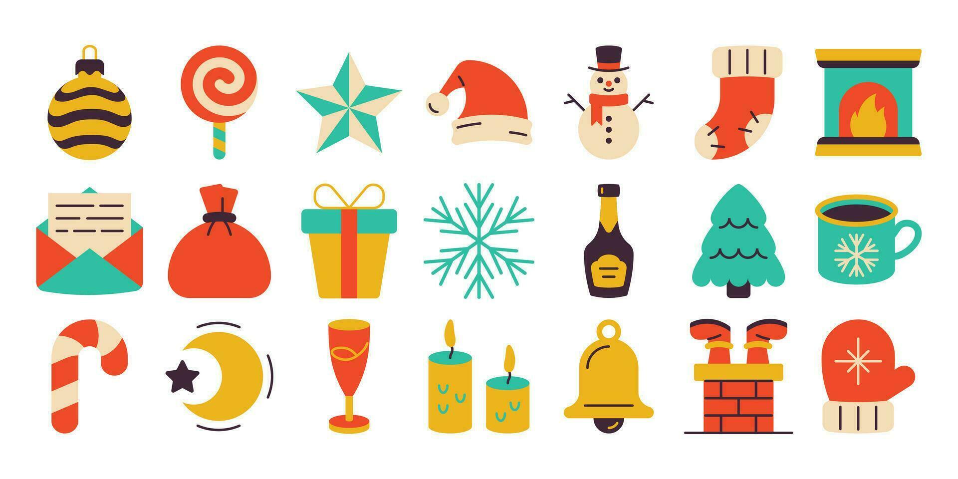 Set of Christmas icons on white background vector