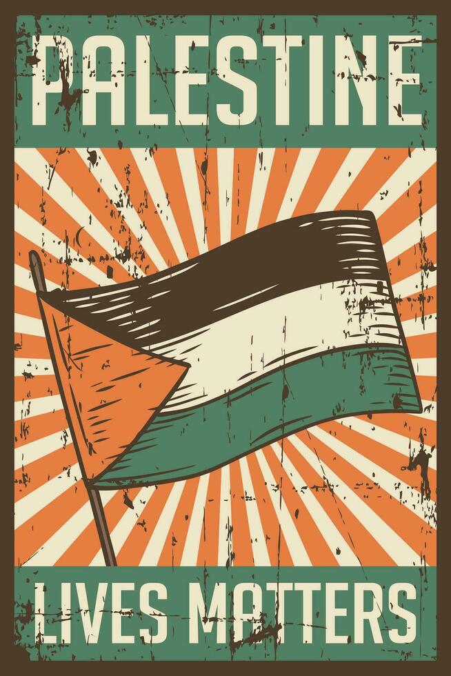 Retro grunge Palestine flag freedom poster vector