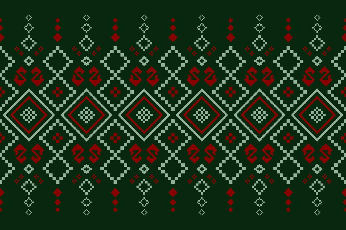 Green Cross stitch colorful geometric traditional ethnic pattern Ikat seamless pattern border abstract design for fabric print cloth dress carpet curtains and sarong Aztec African Indian Indonesian vector