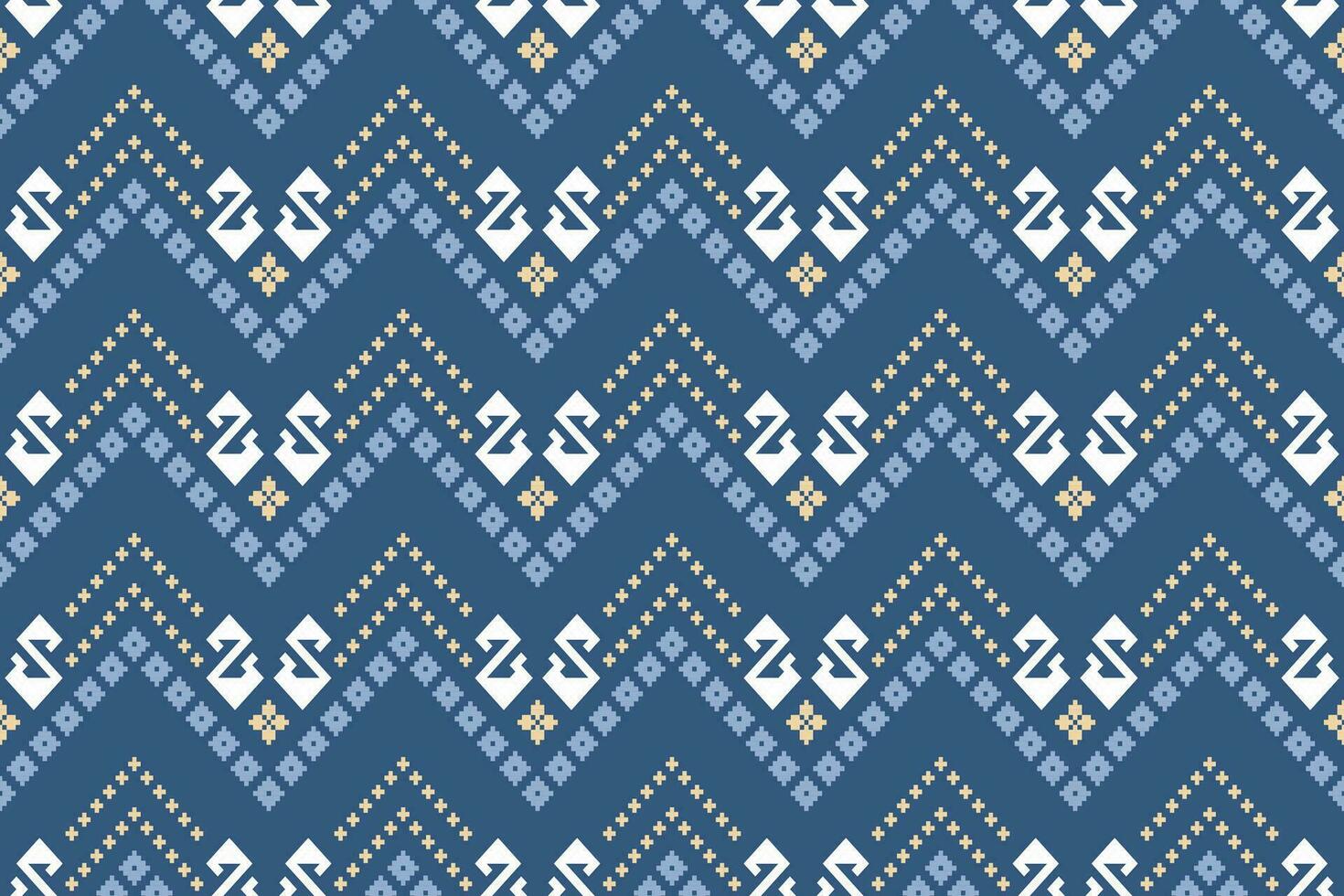 Indigo navy blue geometric traditional ethnic pattern Ikat seamless pattern border abstract design for fabric print cloth dress carpet curtains and sarong Aztec African Indian Indonesian vector