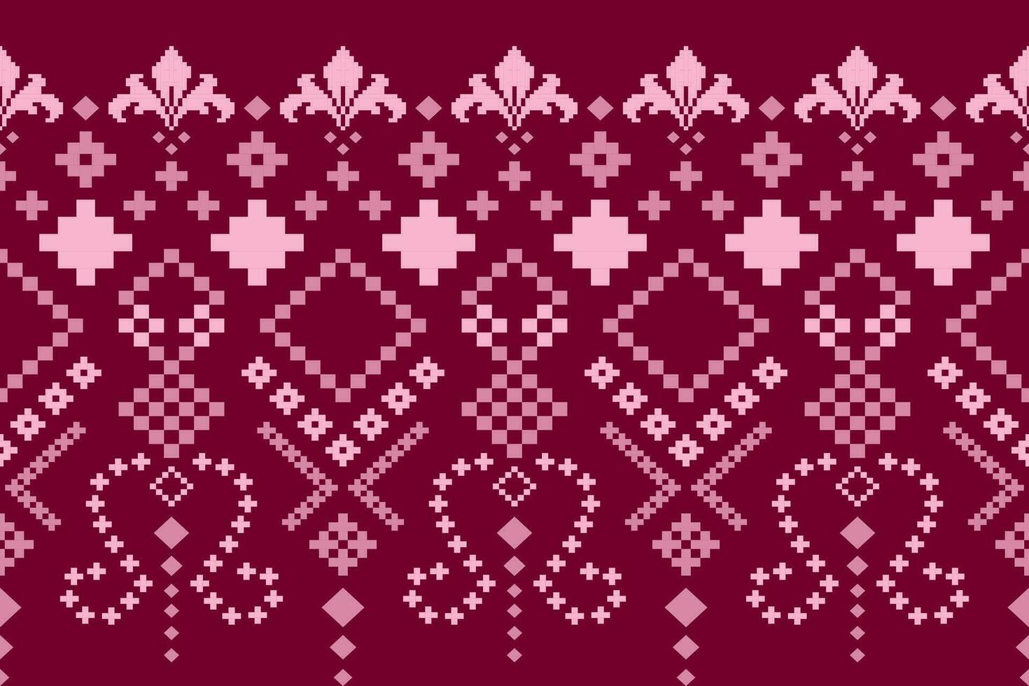 Pink Cross stitch colorful geometric traditional ethnic pattern Ikat seamless pattern border abstract design for fabric print cloth dress carpet curtains and sarong Aztec African Indian Indonesian vector