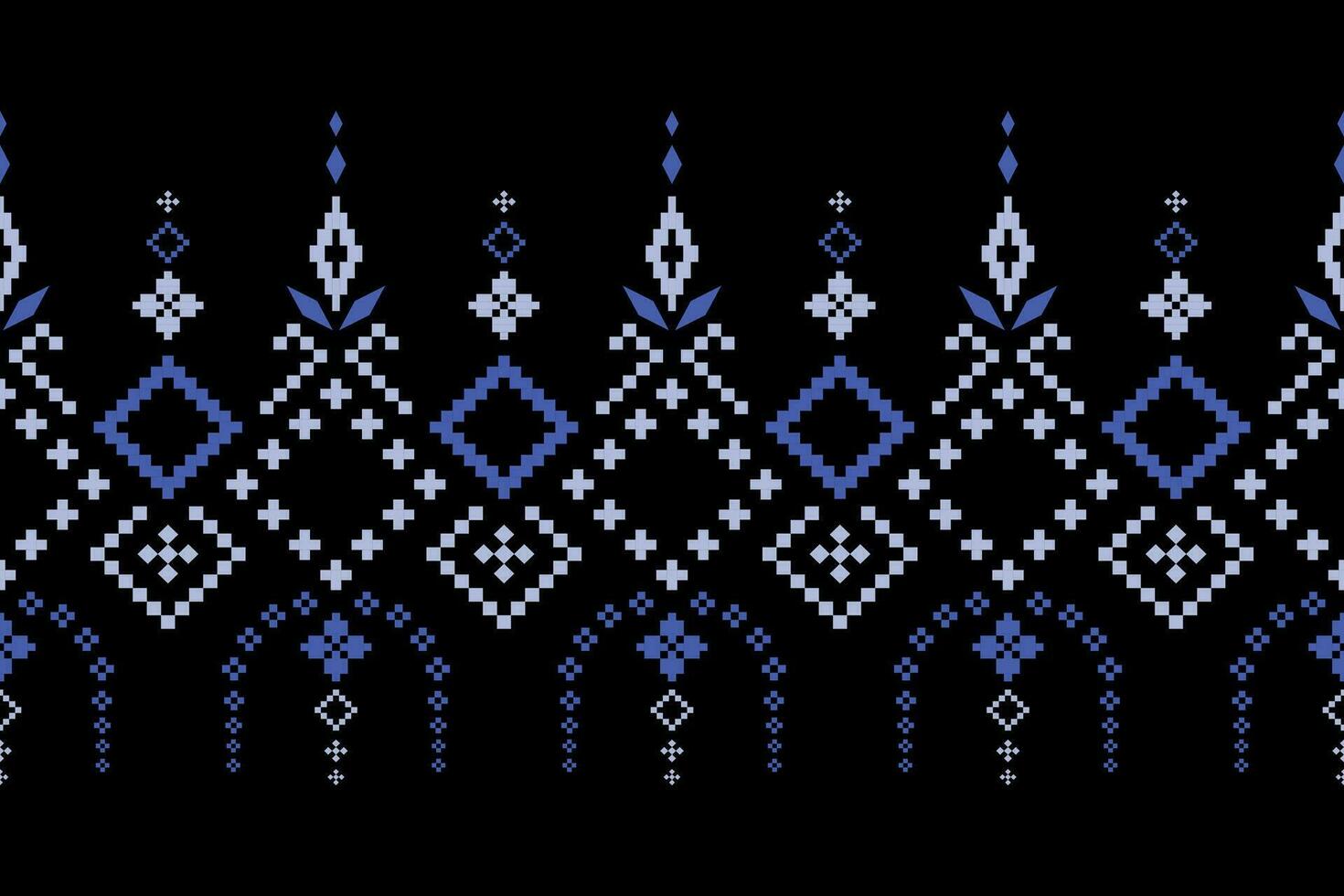 Indigo navy blue geometric traditional ethnic pattern Ikat seamless pattern border abstract design for fabric print cloth dress carpet curtains and sarong Aztec African Indian Indonesian vector