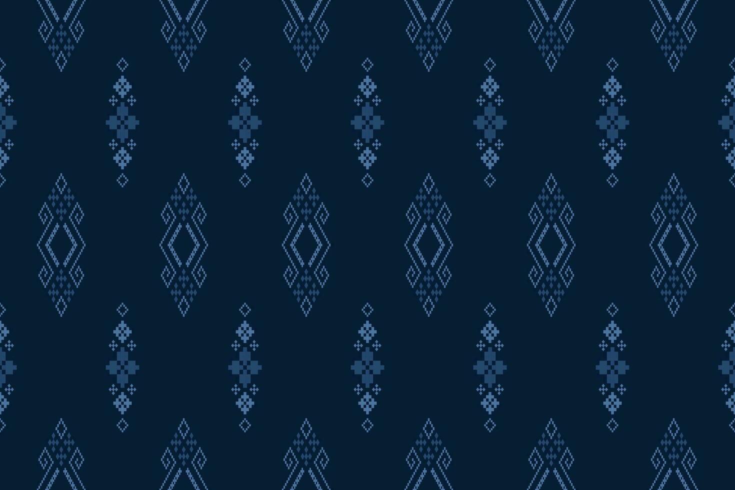 Indigo navy blue geometric traditional ethnic pattern Ikat seamless pattern border abstract design for fabric print cloth dress carpet curtains and sarong Aztec African Indian Indonesian vector