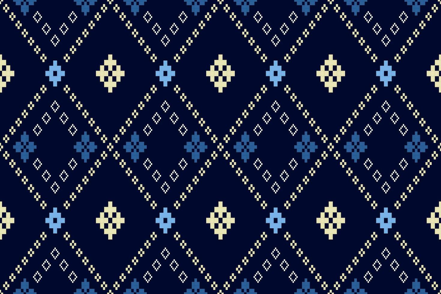 Indigo navy blue geometric traditional ethnic pattern Ikat seamless pattern border abstract design for fabric print cloth dress carpet curtains and sarong Aztec African Indian Indonesian vector