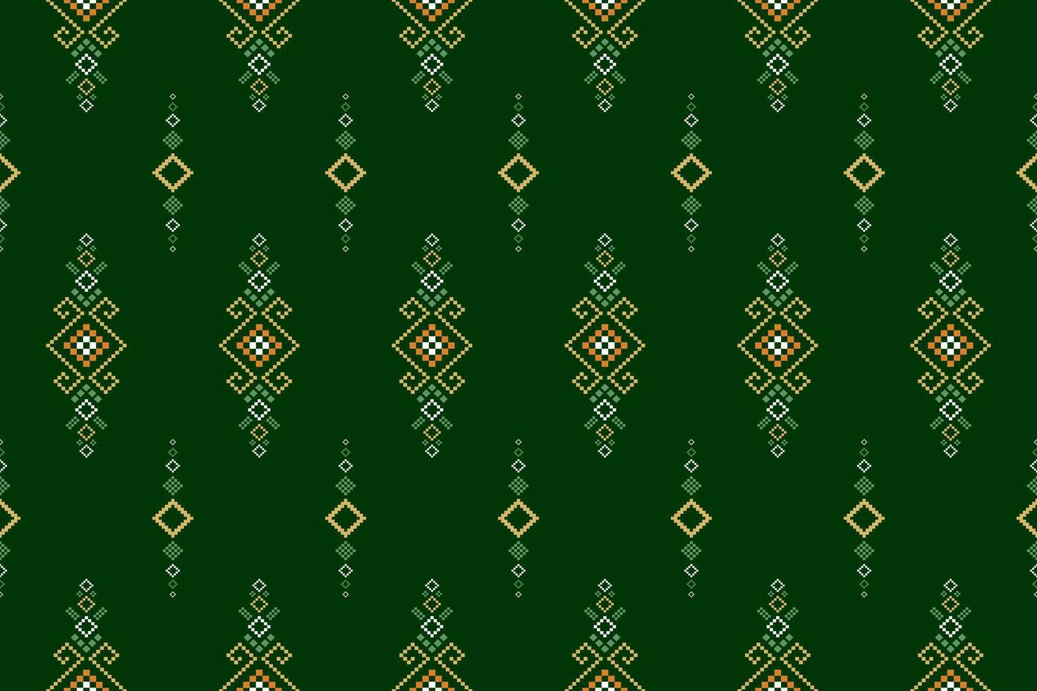 Green Cross stitch colorful geometric traditional ethnic pattern Ikat seamless pattern border abstract design for fabric print cloth dress carpet curtains and sarong Aztec African Indian Indonesian vector