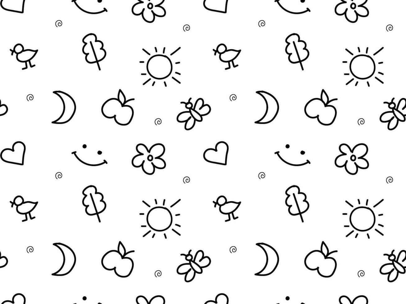 doodle seamless pattern of several elements, smile,joy,happiness,childhood vector