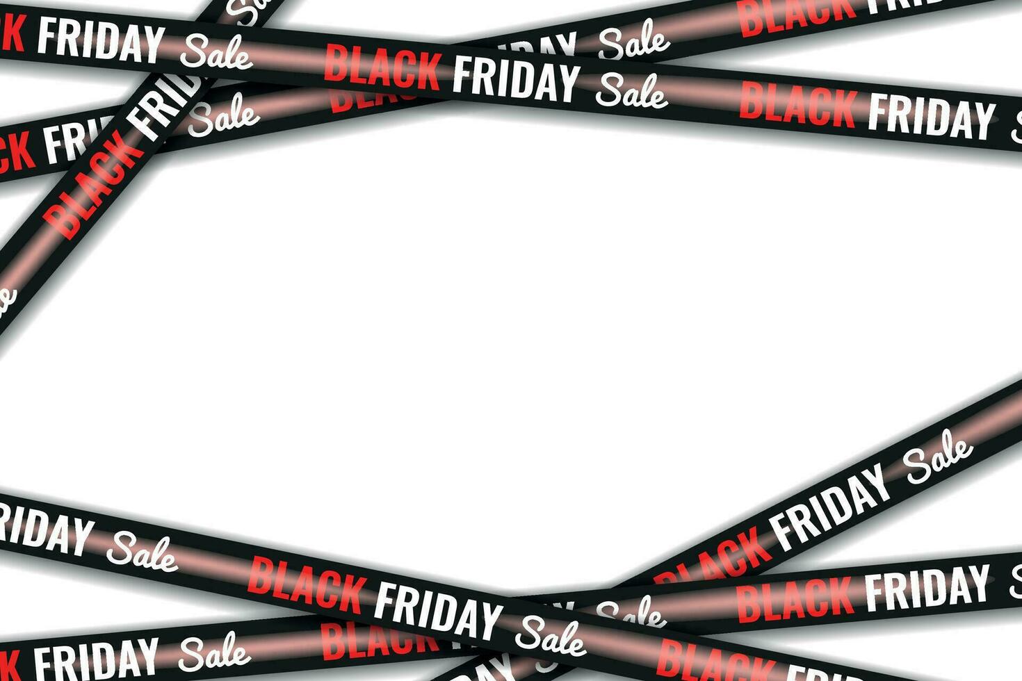 Red and black ribbons for black friday sale on black background. Crossed ribbons. Big sale. vector