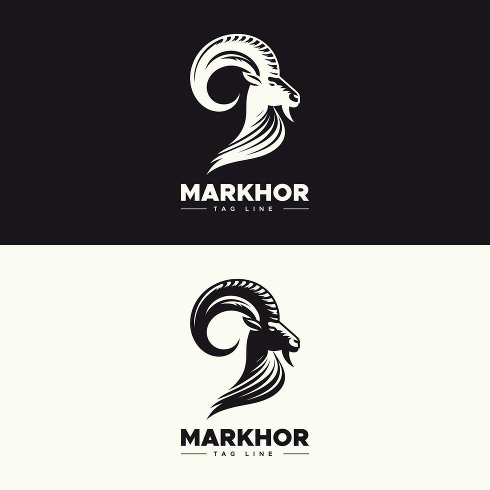 Markhor black and white logo. mountain goat head logo vector