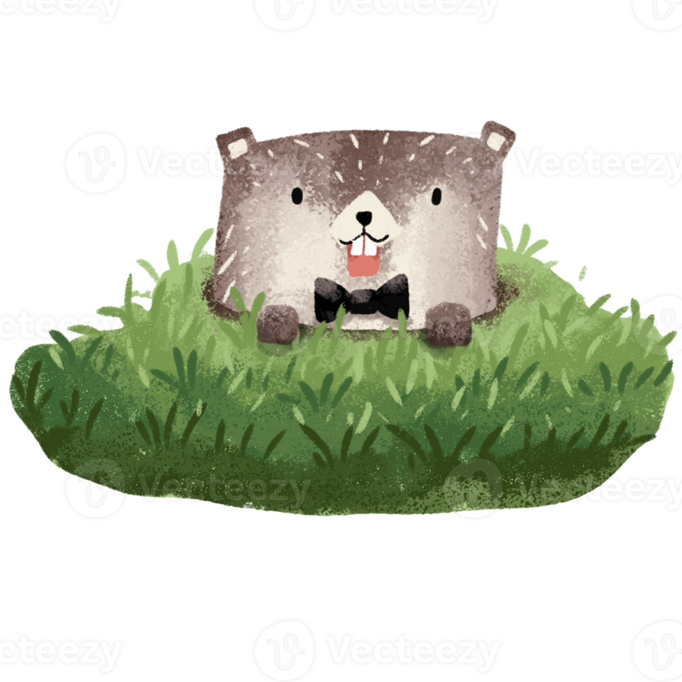 Groundhog in cavity clipart, baby groundhog element, groundhog drawing png