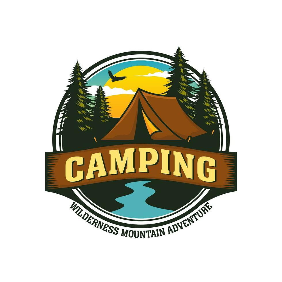 Camping Outdoor Adventure Template. Tent Camp Vector illustration.