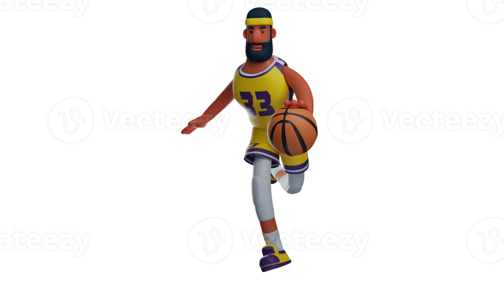 3D Illustration. Youth 3D Cartoon Character. Athlete with a pose dribble. Basketball player use yellow jersey and headband. Basketball athlete who look eager to win the match. 3D cartoon character png
