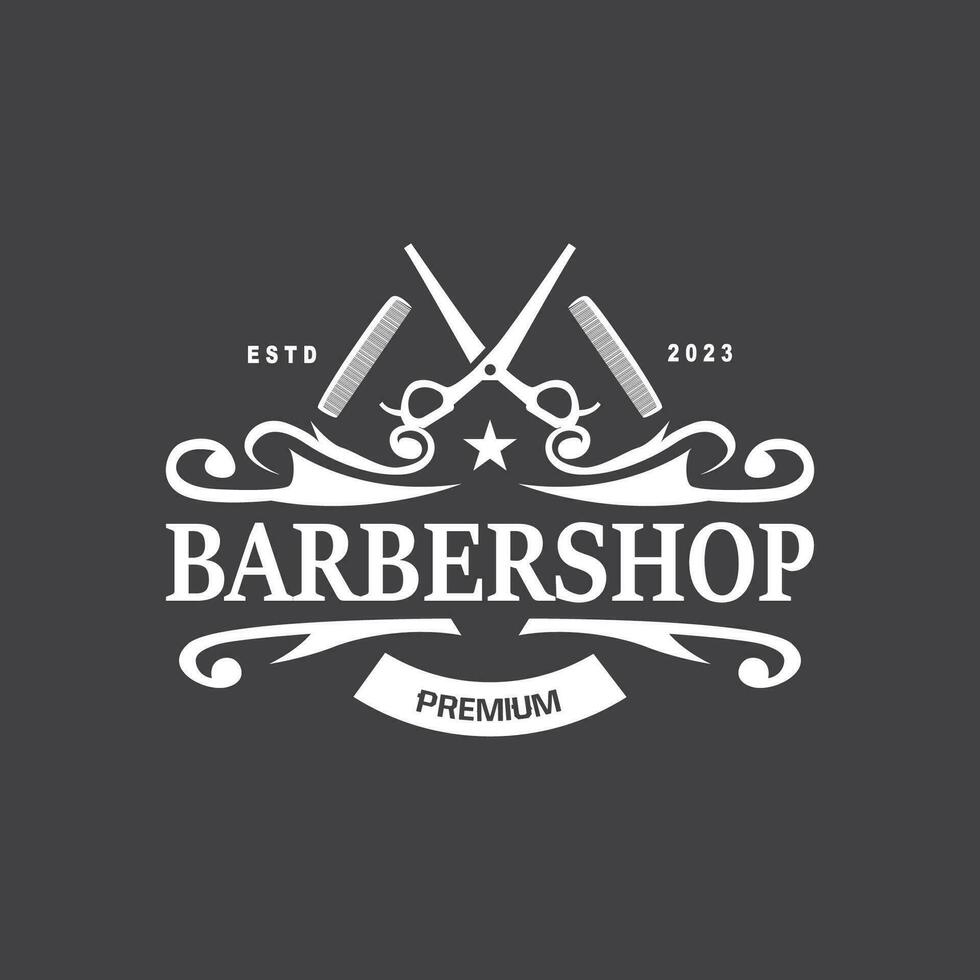 barbería logo, Barbero tijeras vector, antiguo diseño retro Clásico tipografía ornamento vector