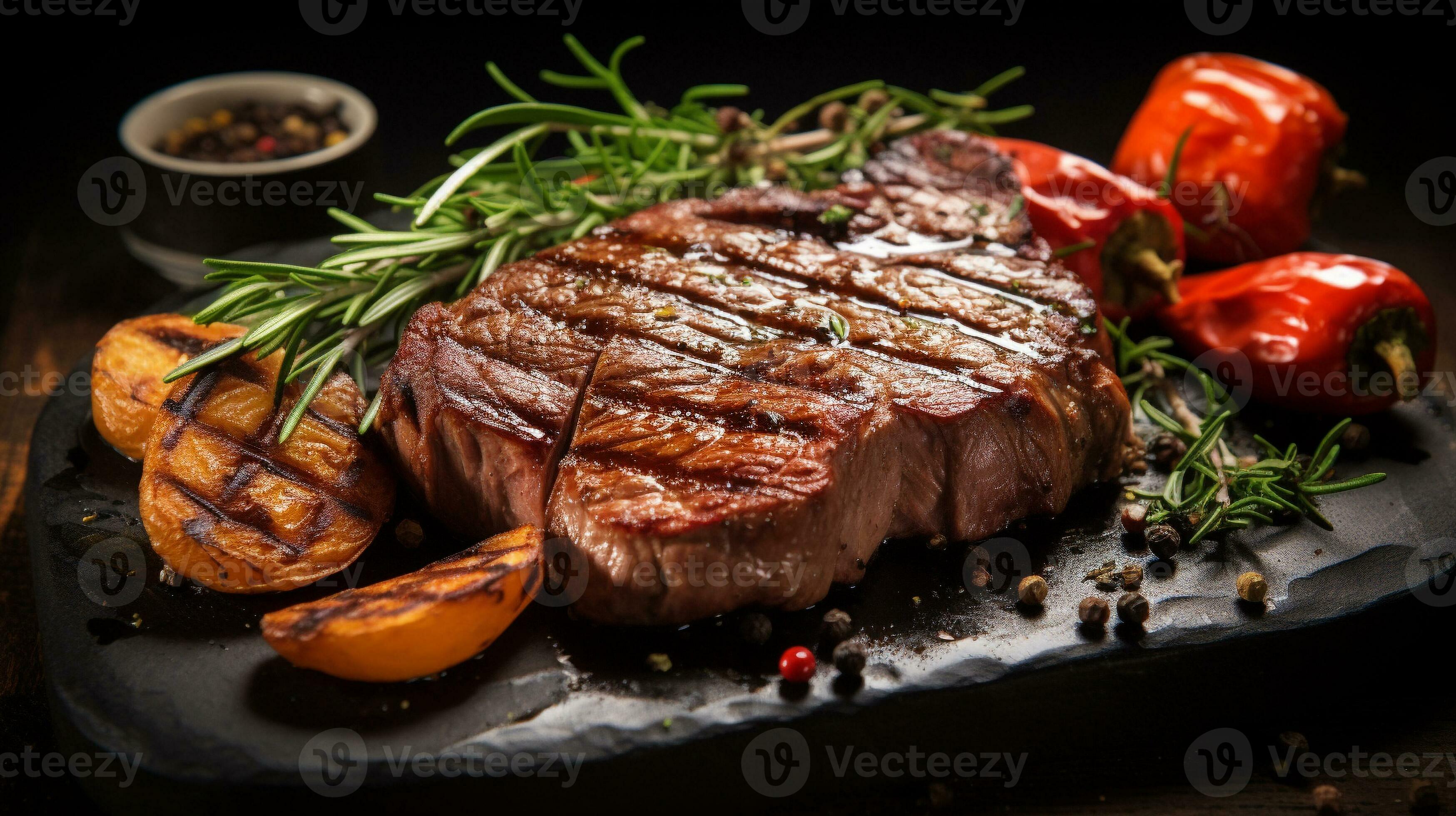 AI generated beef steak grilled closed up and selective focus. food