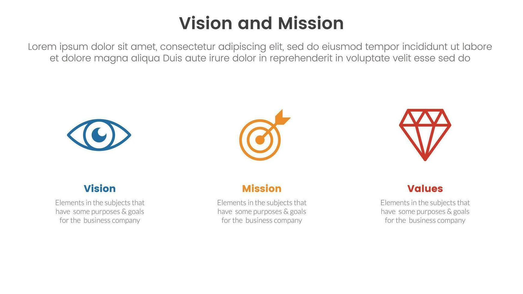 negocio visión misión y valores análisis herramienta marco de referencia infografía con limpiar y sencillo información 3 punto etapas concepto para diapositiva presentación vector