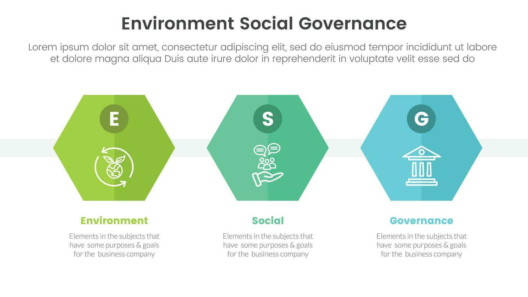 esg environmental social and governance infographic 3 point stage template with honeycomb shape concept for slide presentation vector