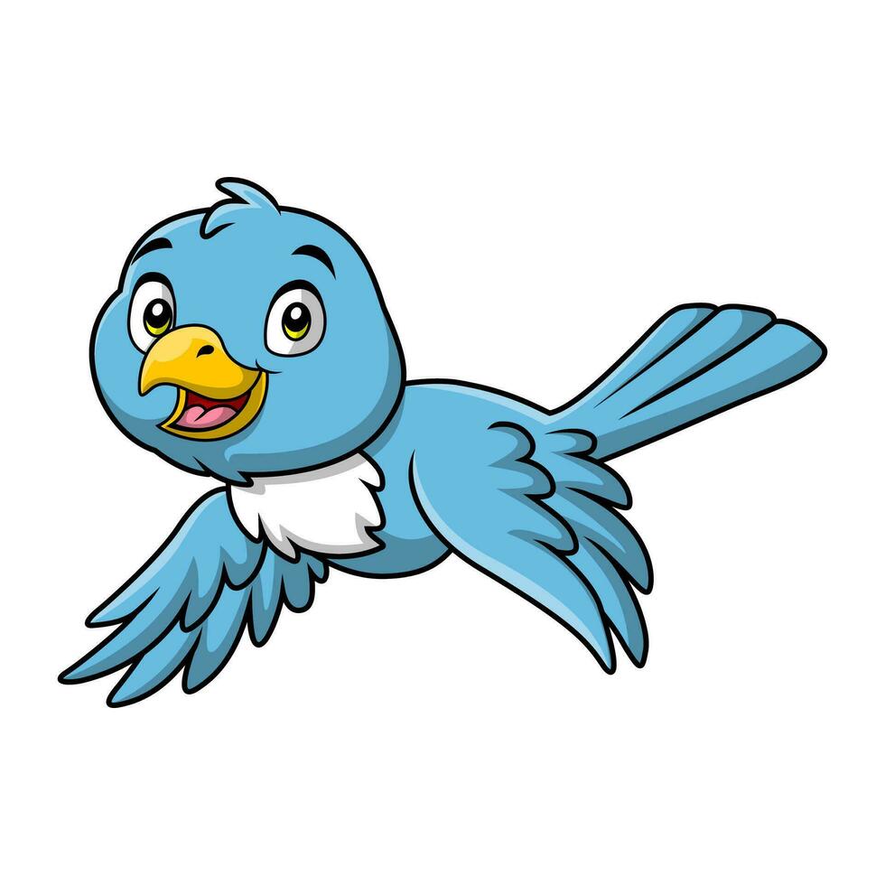 lindo, pájaro azul, caricatura, blanco, plano de fondo vector
