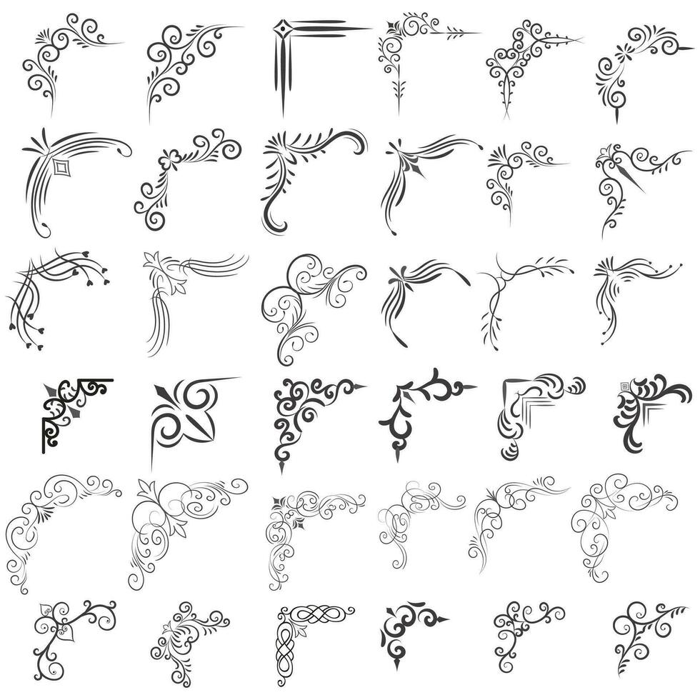 Vector illustration of decorative corner frame set. Set Hand Draw of Corners Different Shapes Flower Decoration Vector Design Doodle Sketch Style for Wedding and Banner.