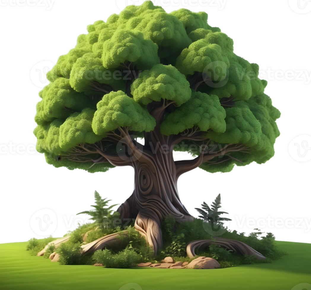 AI generated an animated tree with green leaves and grass png