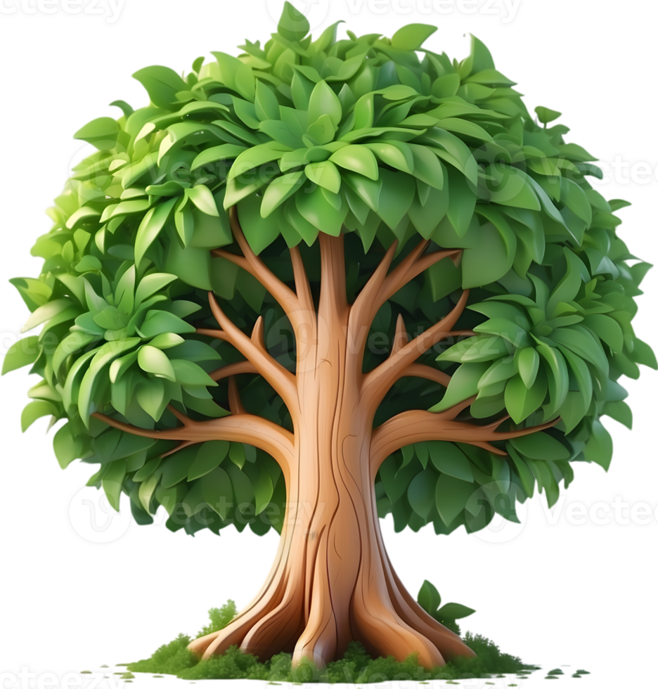 AI generated an animated tree with green leaves and grass png