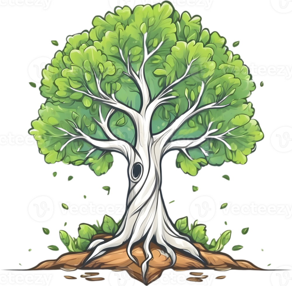 AI generated an animated tree with green leaves and grass png