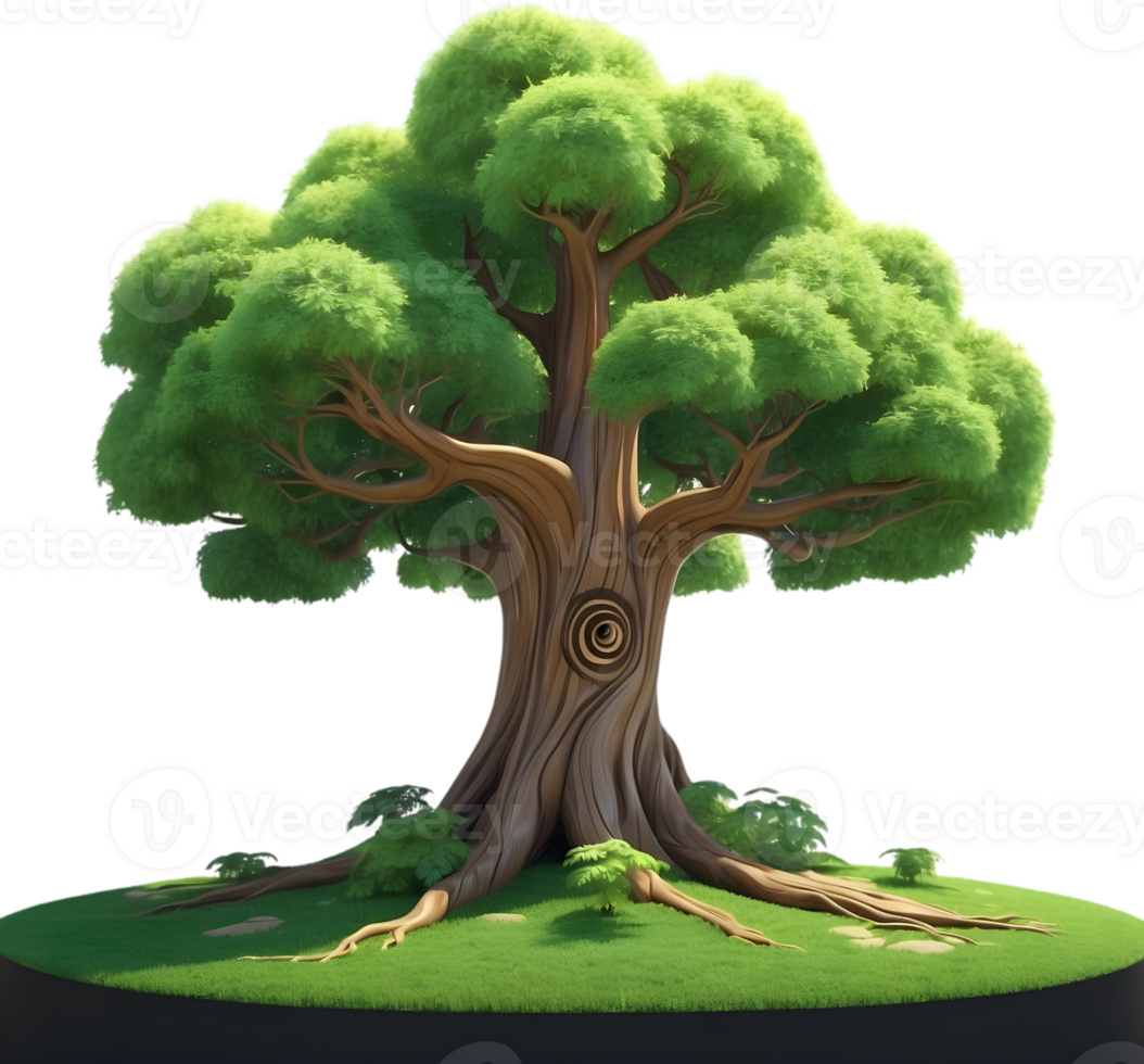 AI generated an animated tree with green leaves and grass png