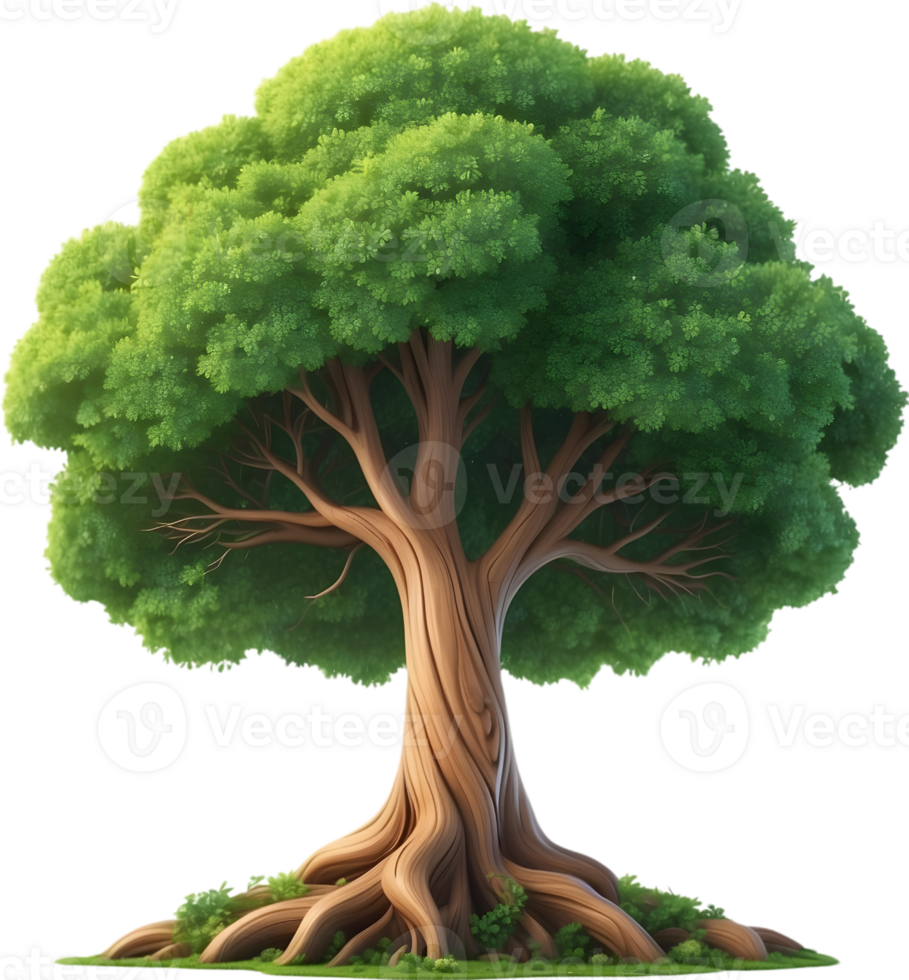 AI generated an animated tree with green leaves and grass png