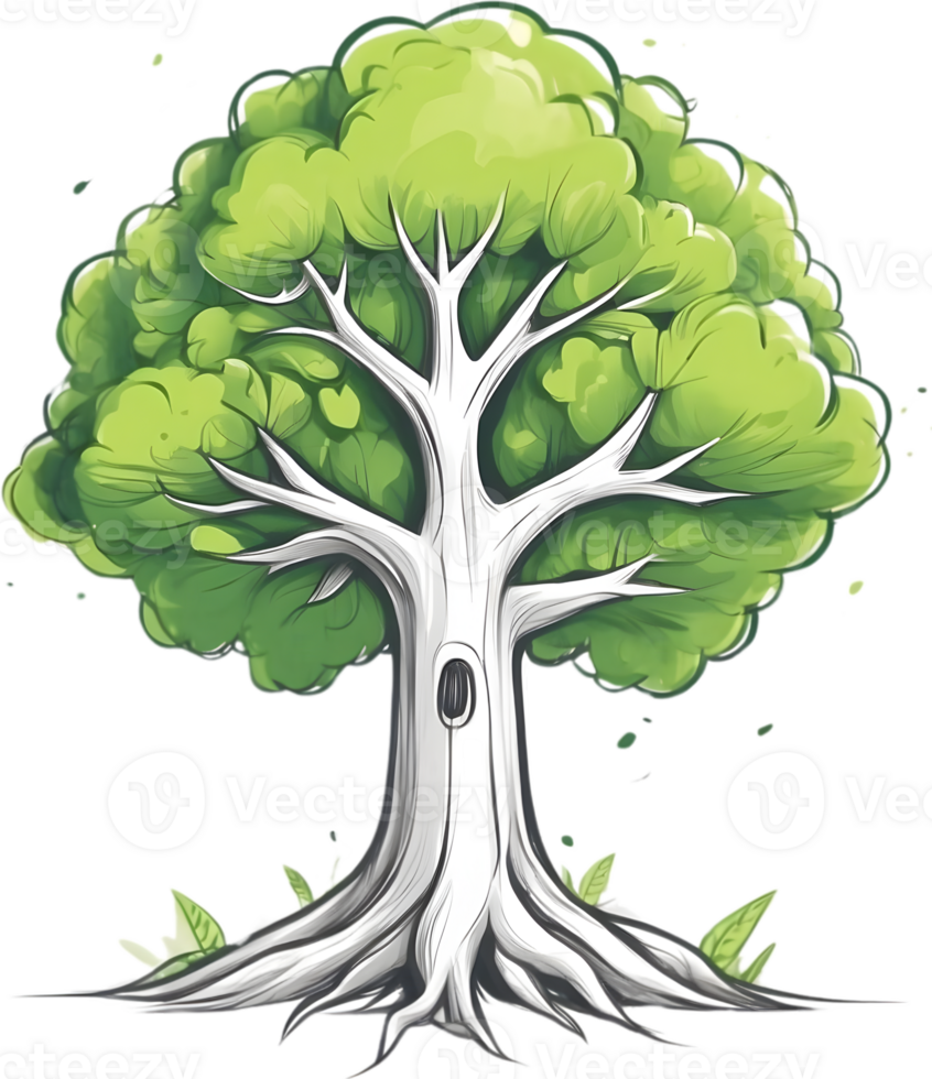 AI generated an animated tree with green leaves and grass png