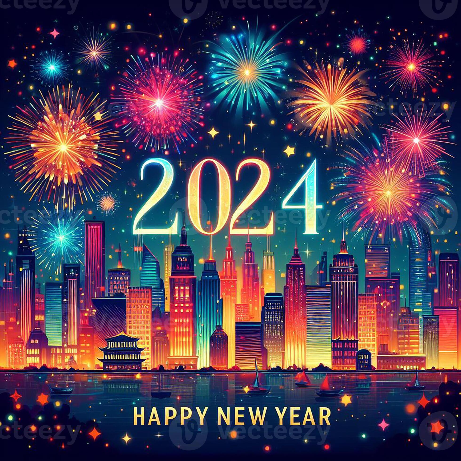 AI generated A Majestic Firework Display Illuminates the Skyline in a