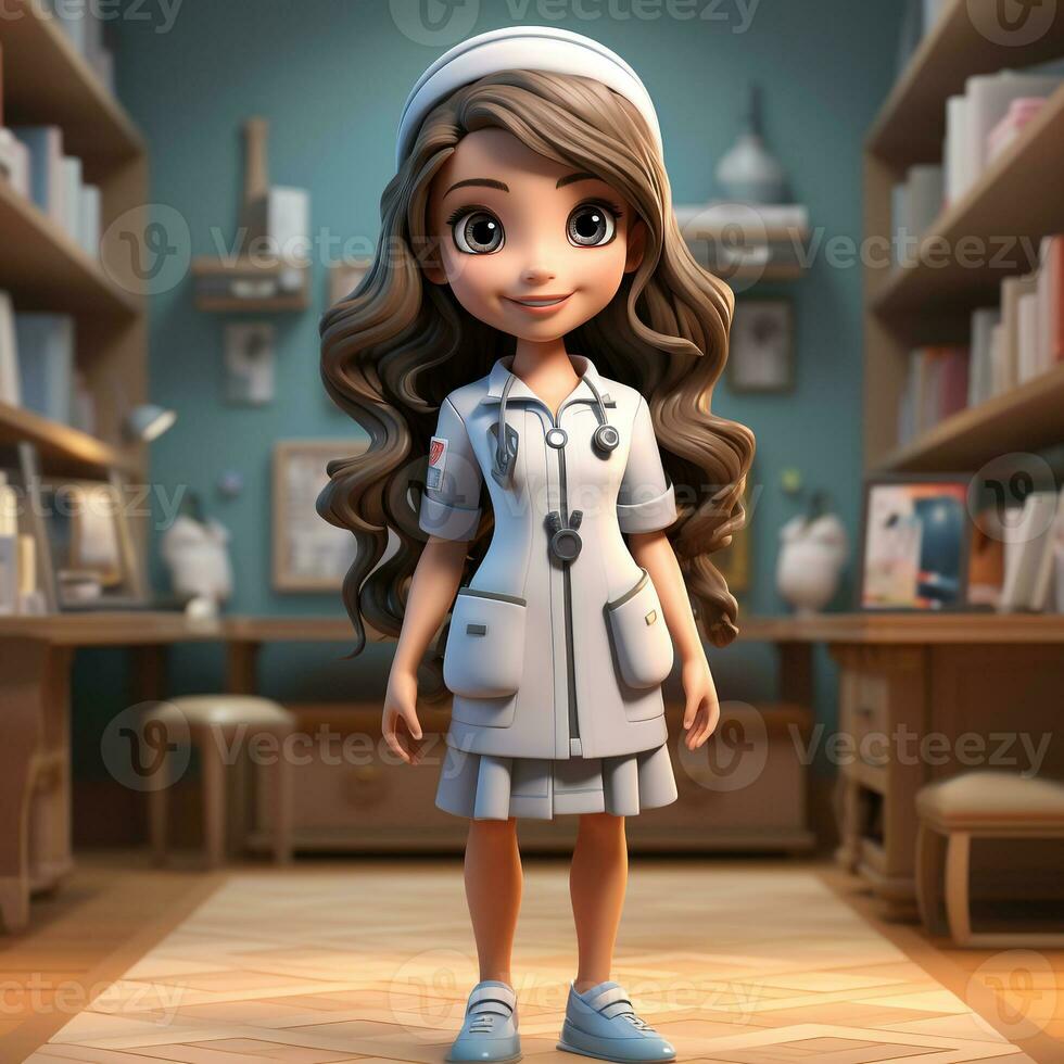 AI generated 3d cartoon of a nurse photo