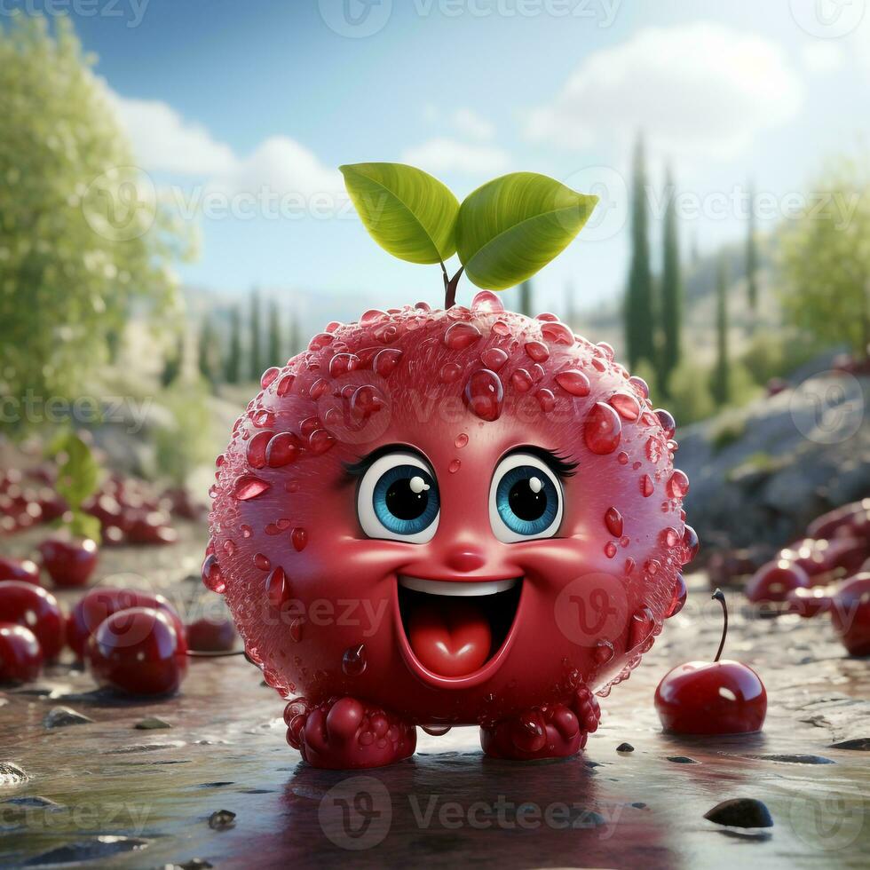 ai generado 3d dibujos animados realista linda manzana Fruta foto