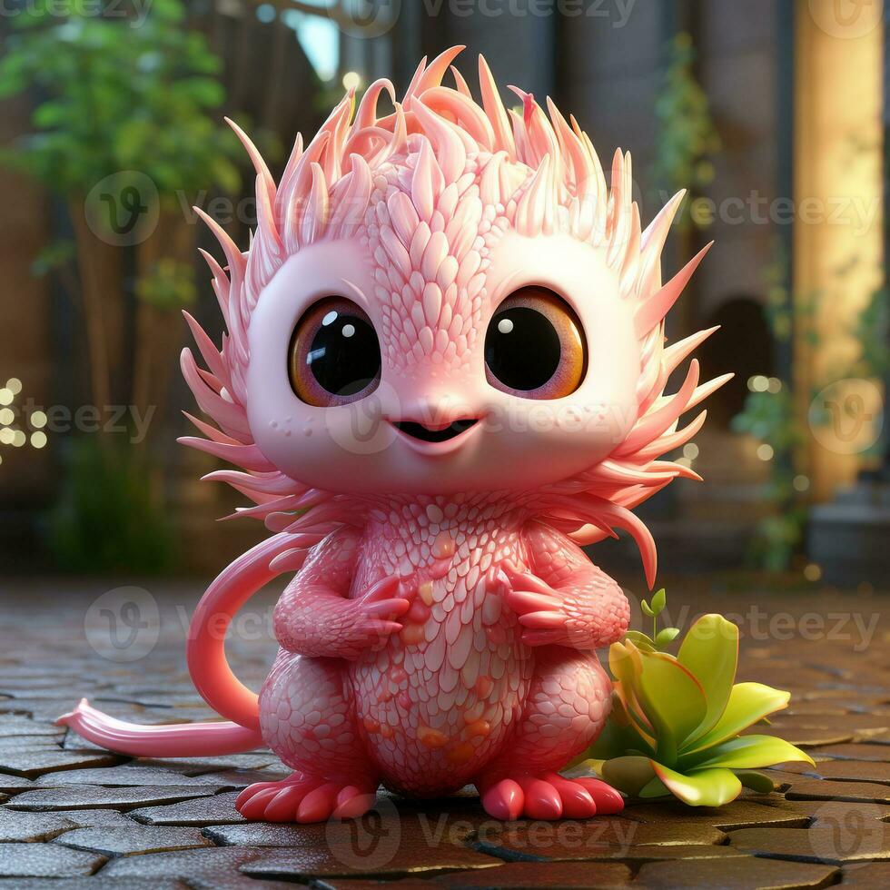 AI generated 3d cartoon realistic cute dragon fruit photo