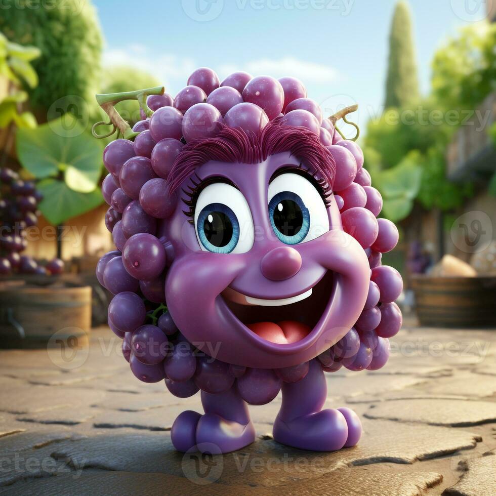 AI generated 3d cartoon realistic cute grapes photo