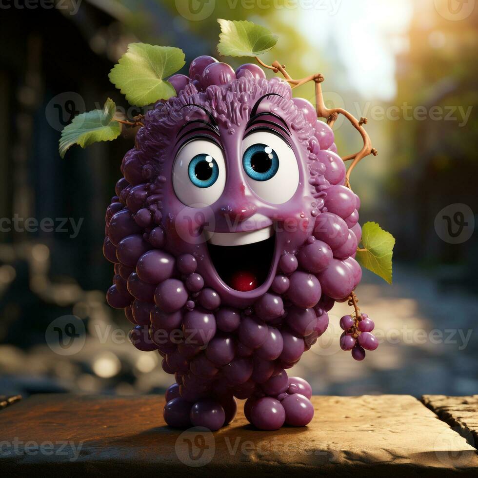 AI generated 3d cartoon realistic cute grapes photo