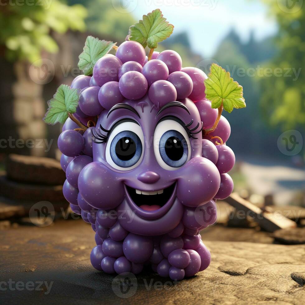 AI generated 3d cartoon realistic cute grapes photo