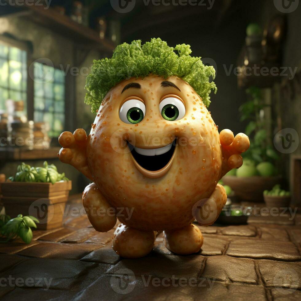 AI generated 3d cartoon vegetable potato photo