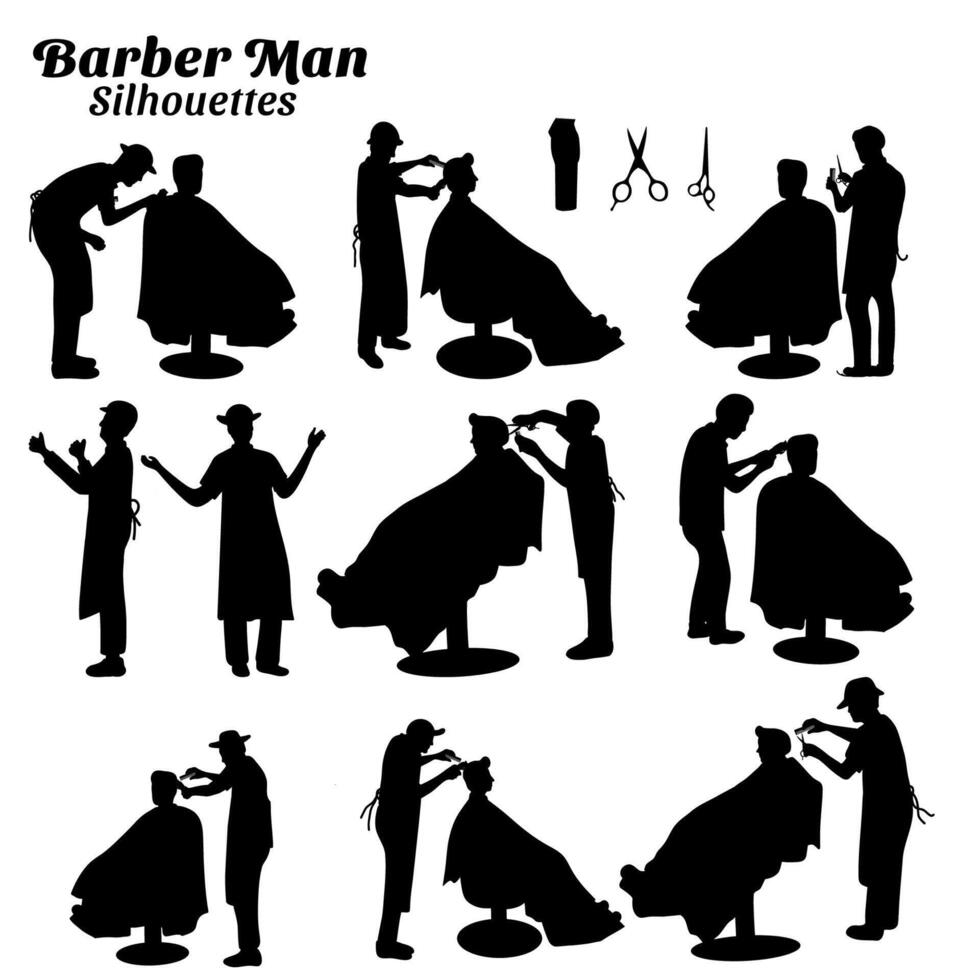 colección de ilustraciones de siluetas de Barbero hombre vector