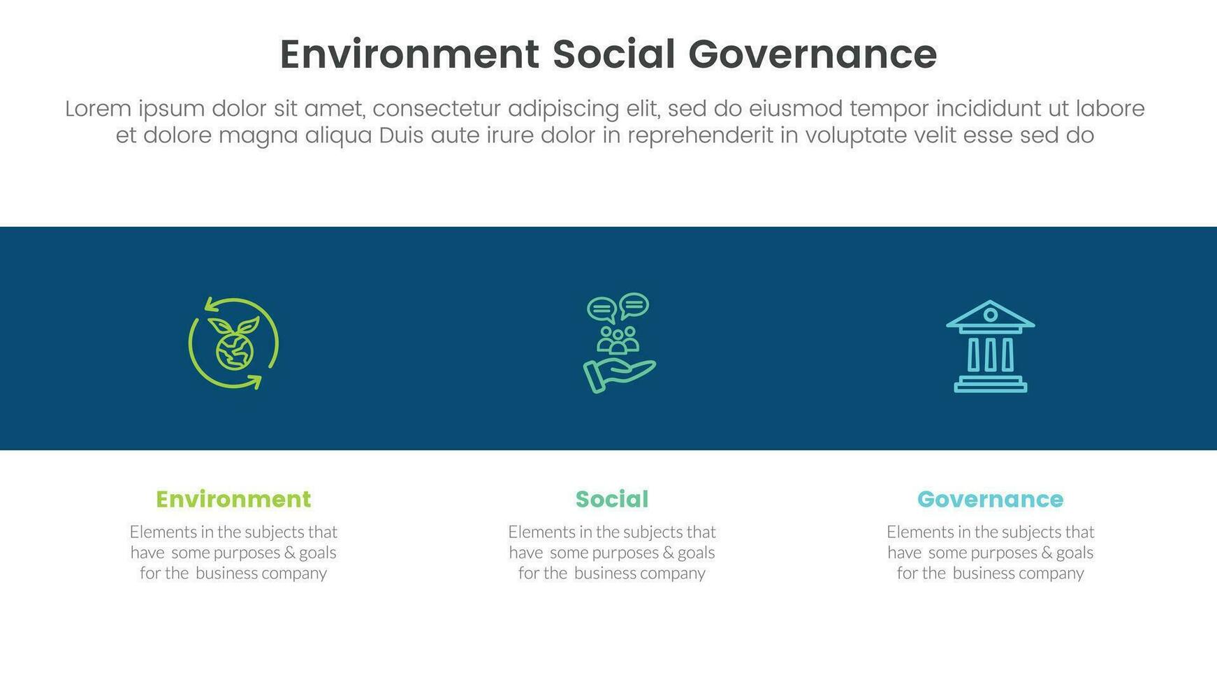 esg environmental social and governance infographic 3 point stage template with icon in black horizontal background concept for slide presentation vector