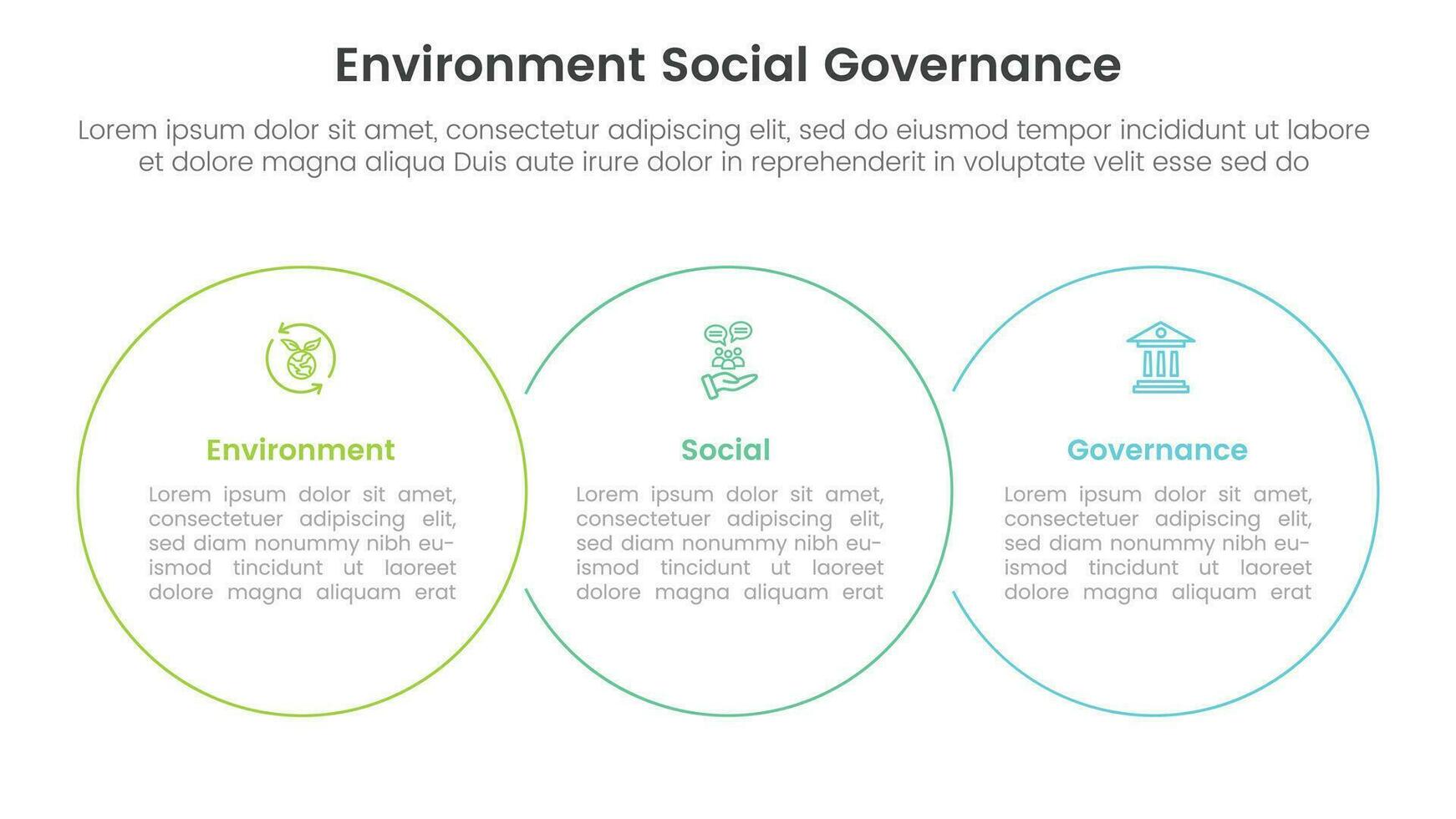 esg environmental social and governance infographic 3 point stage template with big circle outline union concept for slide presentation vector