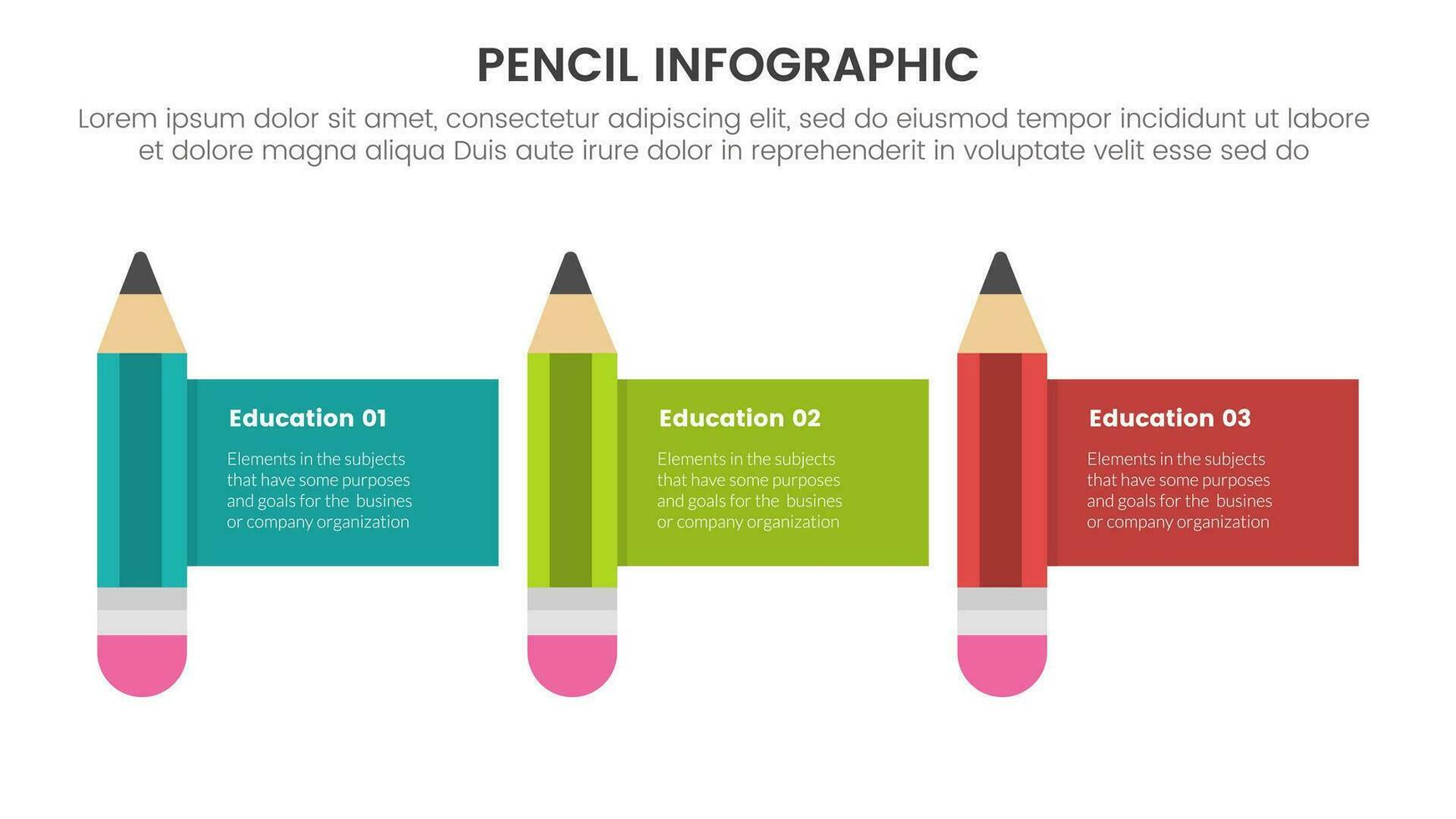 lápiz educación infografía 3 punto etapa modelo con lápiz y caja descripción adjunto para diapositiva presentación vector