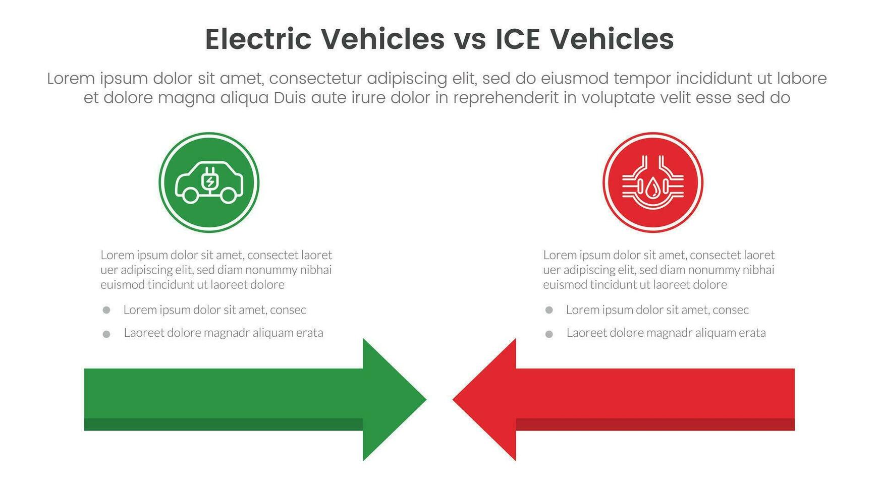 ev vs hielo eléctrico vehículo comparación concepto para infografía modelo bandera con flechas cabeza a cabeza con dos punto lista información vector