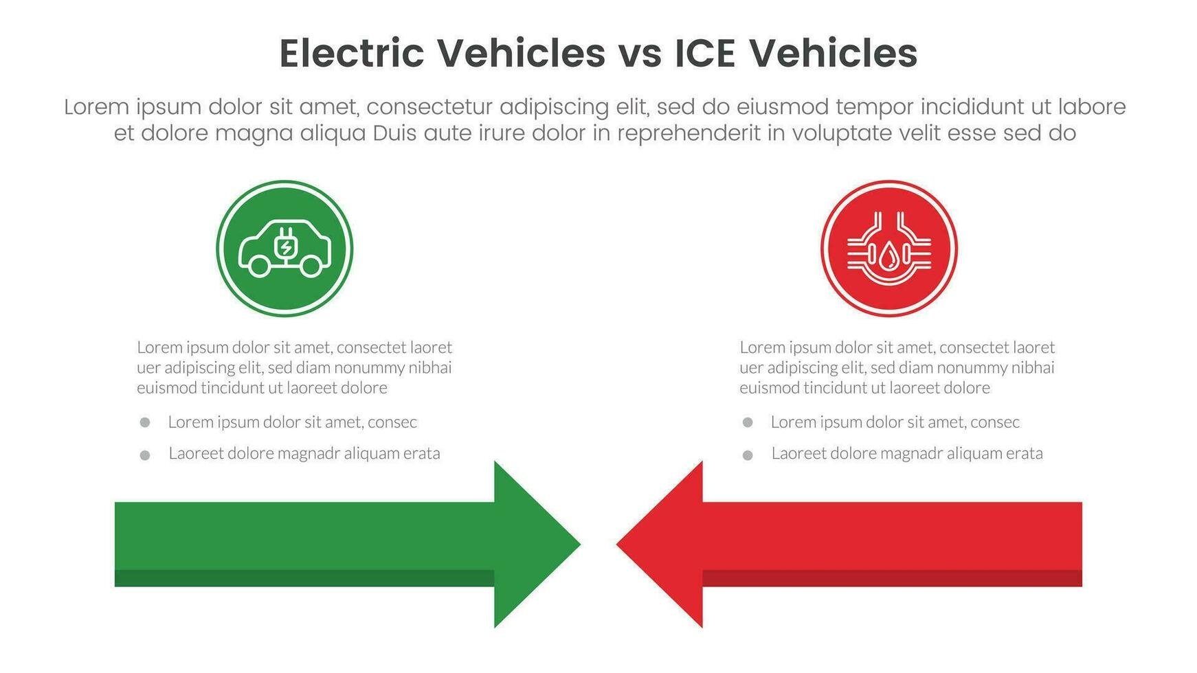 ev vs ice electric vehicle comparison concept for infographic template banner with arrows head to head with two point list information vector