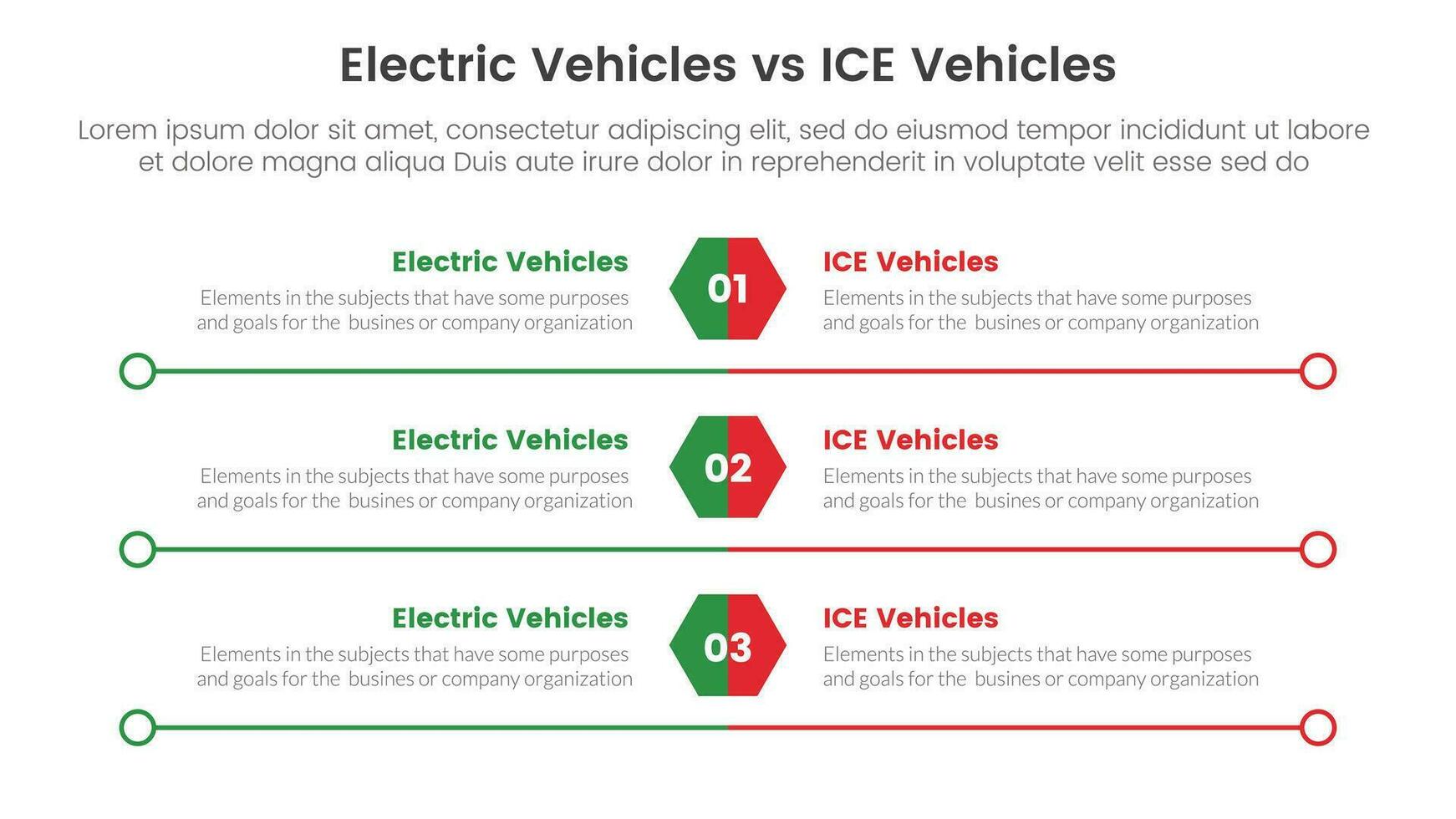 ev vs ice electric vehicle comparison concept for infographic template banner with honeycomb and circle long outline with two point list information vector