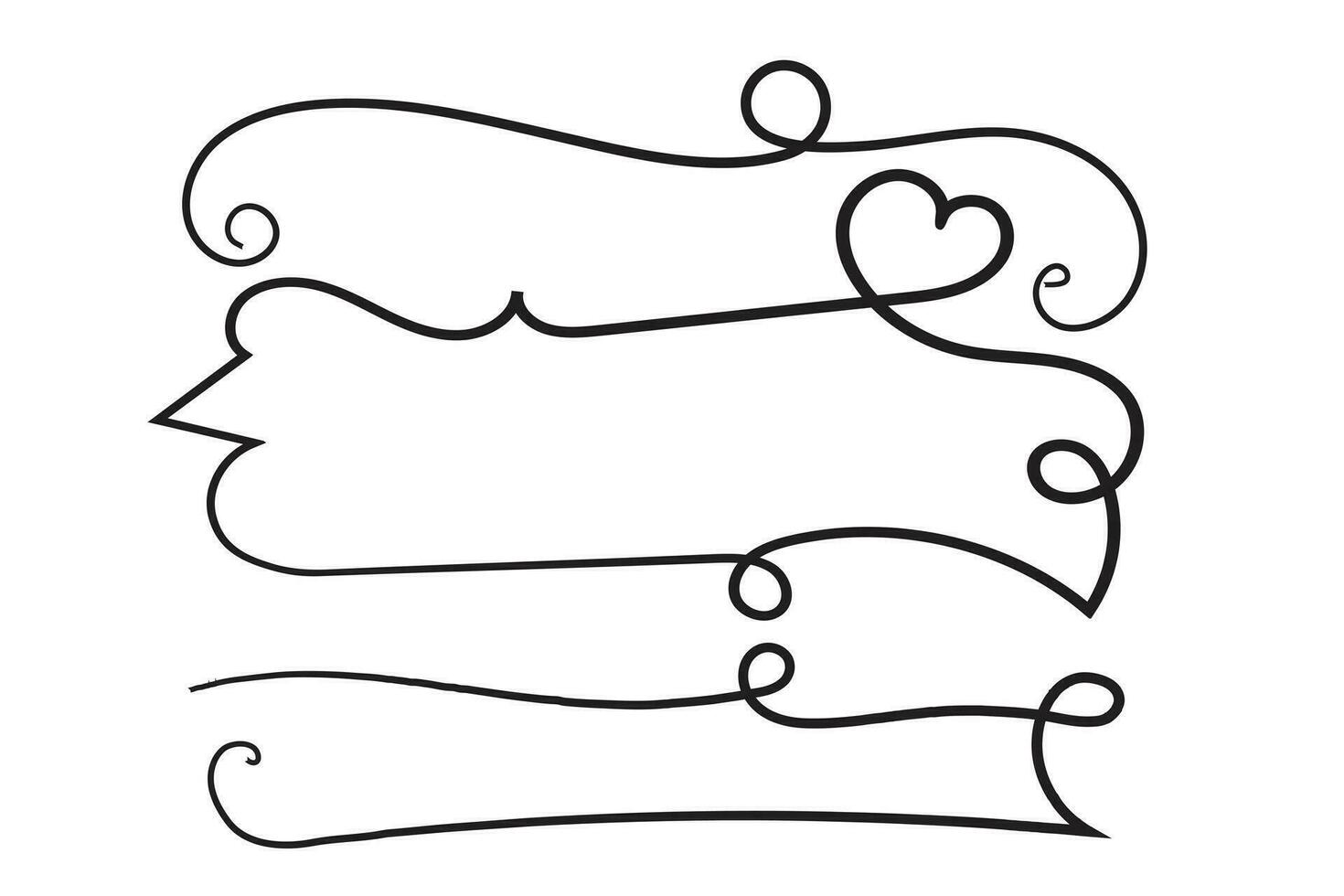 Hand drawn curly hearts scroll Line Calligraphic writing outline ribbon, calligraphy lettering poster useful valentine day, blank space writing for text, ribbon romantic love empty outline banner vector