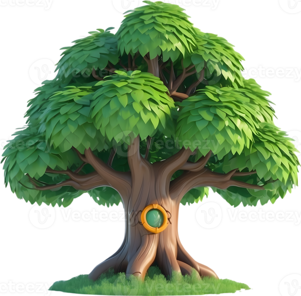 ai gerado a animado árvore com verde folhas e Relva png