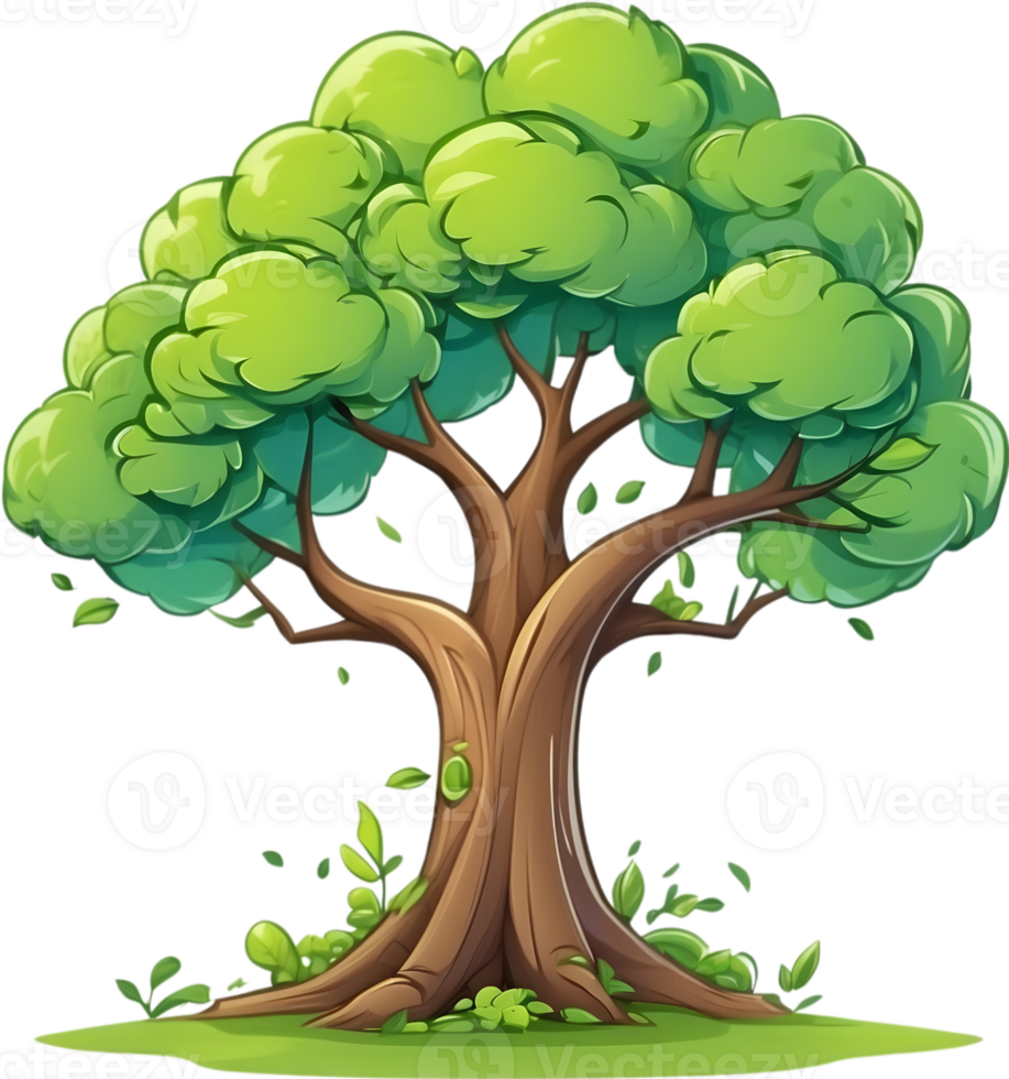 ai gerado a animado árvore com verde folhas e Relva png