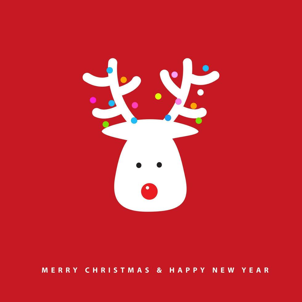 Winter Reindeer greeting card, red christmas background vector