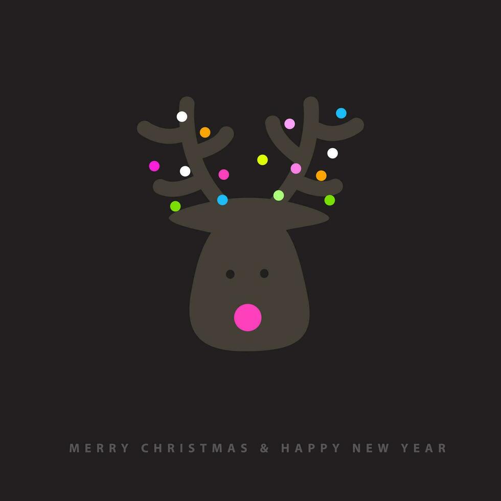Arctic Reindeer character greeting card, night variant design vector