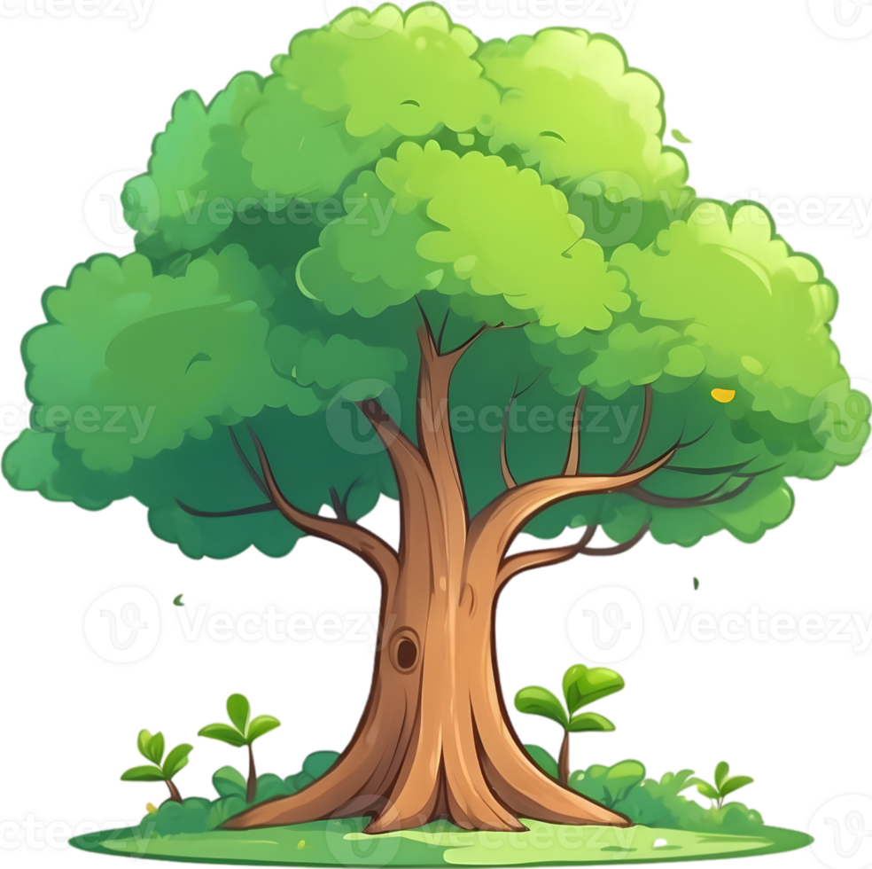AI generated an animated tree with green leaves and grass png