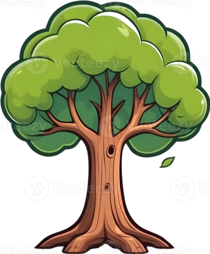 AI generated an animated tree with green leaves and grass png