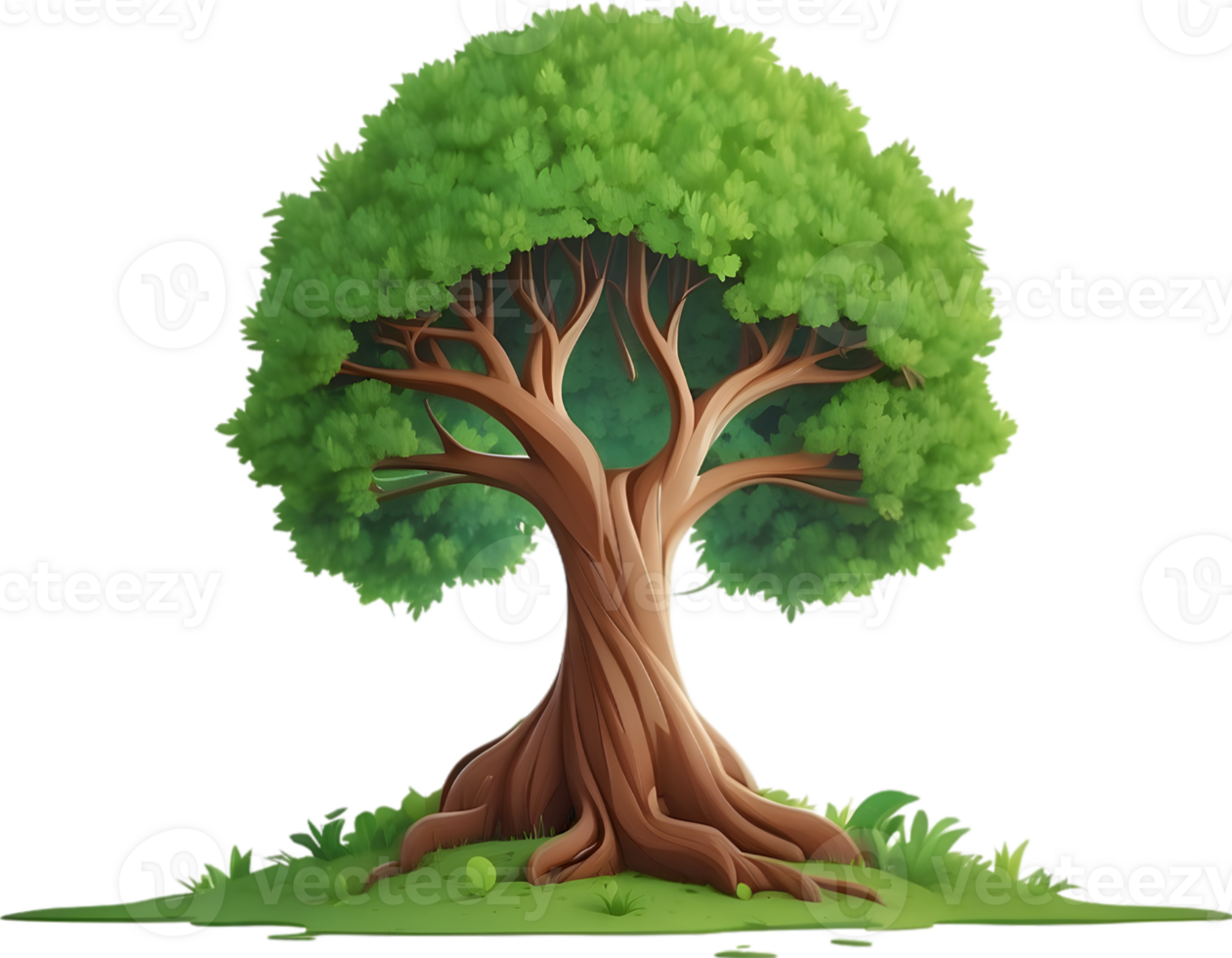 AI generated an animated tree with green leaves and grass png